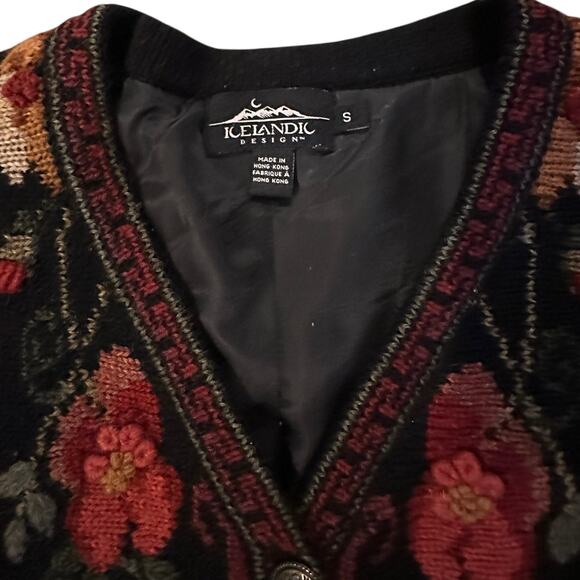 VTG Icelandic Designs 100% Wool Floral Embroidered Jacket Burgundy/Black Size S - Picture 3 of 8